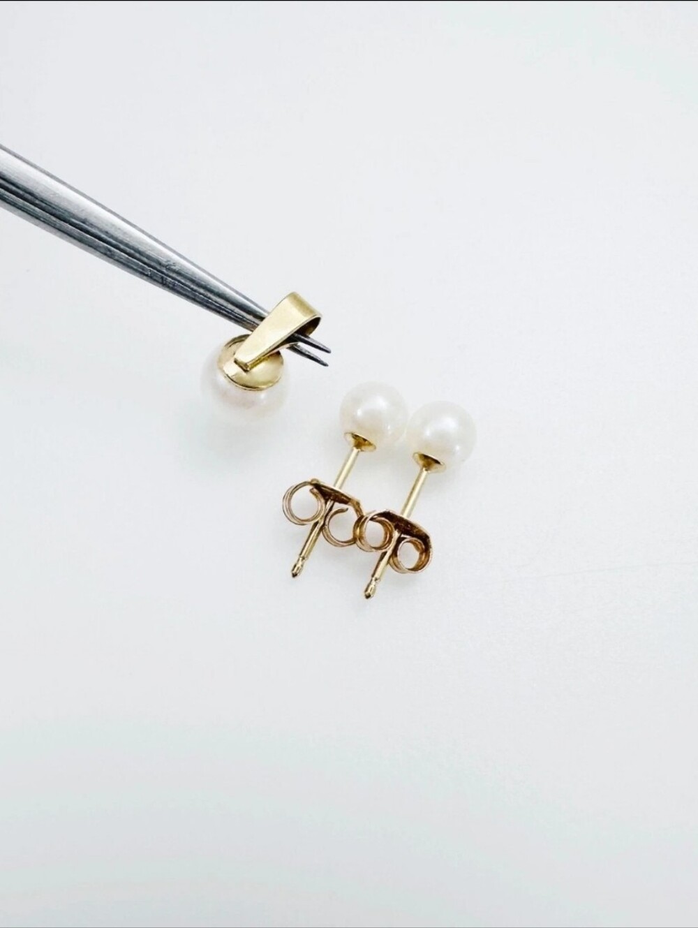 14k Solid Gold Freshwater Pearl Stud Earrings And Pendant Set - Picture 4 of 16